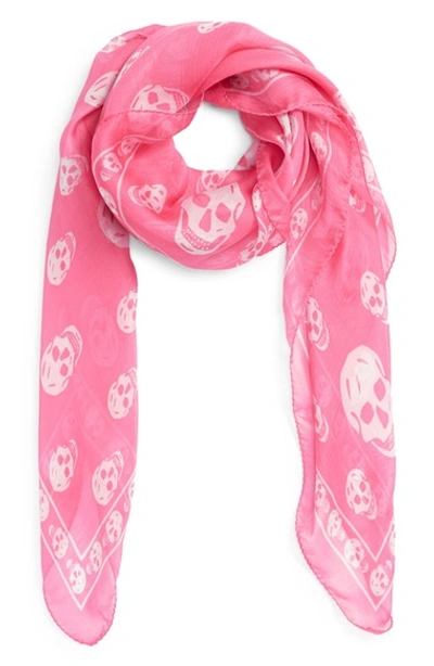 Alexander Mcqueen Silk Chiffon Skull Print Scarf, Pink/sky Blue In Pink/sky Blue