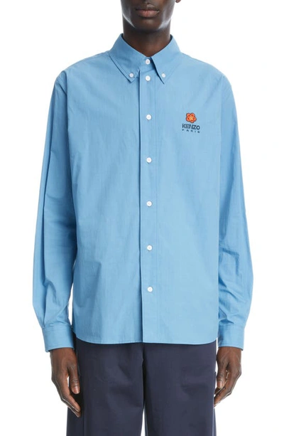 Kenzo Floral Crest Button-down Shirt In Azure
