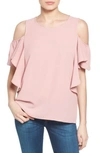 Bobeau Cold Shoulder Ruffle Sleeve Top In Pink