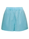SELF-PORTRAIT SHORTS WITH ALL-OVER CRYSTAL EMBELLISHMENT IN LIGHT BLUE TECHNICAL FABRIC WOMAN