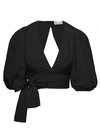 Red Valentino Black Crop Blouse With Bow And Triangle Cut-out Detail In Taffeta Woman In Black