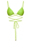 Self-portrait Bikini Top With All-over Crystal Embellishment In Green Polyamide Woman In Green