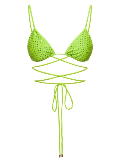 SELF-PORTRAIT BIKINI TOP WITH ALL-OVER CRYSTAL EMBELLISHMENT IN GREEN POLYAMIDE WOMAN