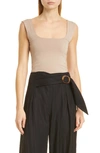 Vince Square-neck Cropped Stretch-cotton Top In Smokey Quartz