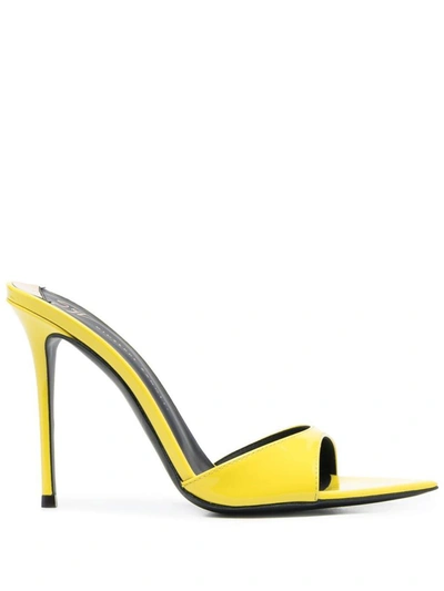 Giuseppe Zanotti Intriigo Patent Leather Heel Mules In Yellow
