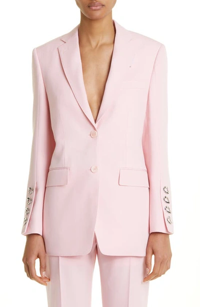 Burberry Chain-link Detail Grain De Poudre Wool Tailored Jacket In Seashell Pink