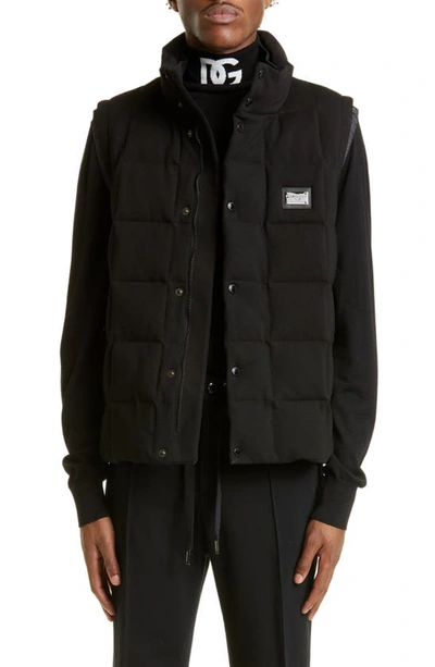 Dolce & Gabbana Logo Plaque Quilted Vest In Nero