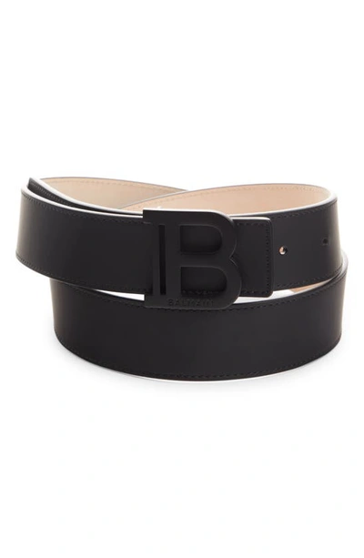 Balmain Logo Buckle Calfskin Leather Belt In Black