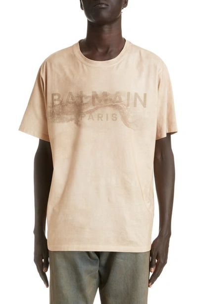 Balmain Desert Printed Logo T-shirt In Beige