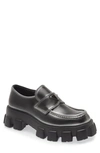 Prada Monolith Brushed Leather Loafers In Nero Argento