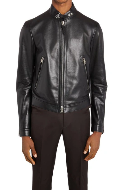 Tom Ford Zip-front Leather Jacket In Black