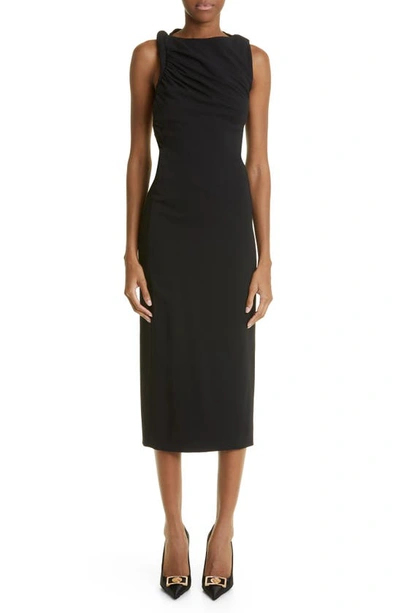 Versace Rolled Shoulder Sleeveless Jersey Midi Dress In Black