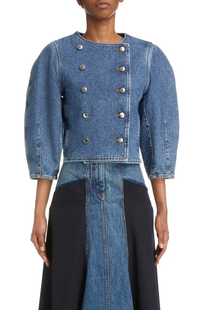 Chloé Crop Three-quarter Sleeve Denim Jacket In Blue