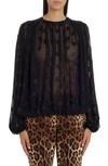 Dolce & Gabbana Monogram Jacquard Chiffon Top In Black