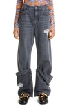 Jw Anderson Bucket Distressed Mid-rise Wide-leg Jeans In Grey