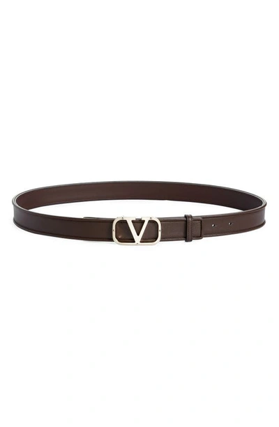 Valentino Garavani Platinum Vlogo Leather Belt In Kg8 Fondant