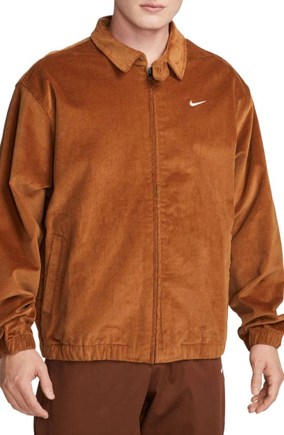 Nike Logo-embroidered Corduroy Harrington Jacket In Brown