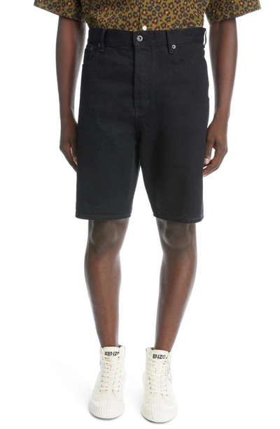 Kenzo Cotton Bermuda Shorts With Embroidered Flower Detail In Midnight Blue