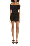 Alexander Wang Off-the-shoulder Ruched Stretch-velvet Mini Dress In Black