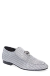 Kurt Geiger London Hugh Eagle Herringbone Loafer In Silver