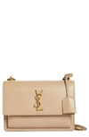 Saint Laurent Medium Sunset Leather Shoulder Bag In Dark Beige