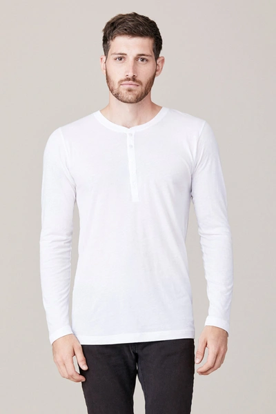 Lna Men's Long Sleeve Button Henley In White