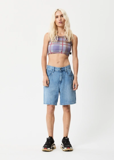 Afends Hemp Check Ribbed Crop Tank In Purplecolor
