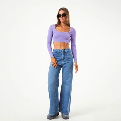 Afends Hemp Knit Long Sleeve Cropped Top In Purplecolor