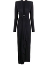 Alexandre Vauthier Black Ruched Plunge Neck Gown In Blue
