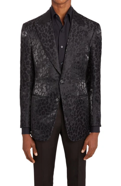 Tom Ford Metallic Leopard Jacquard Evening Jacket In Black