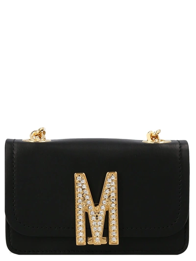 Moschino M-plaque Leather Crossbody Bag In Black