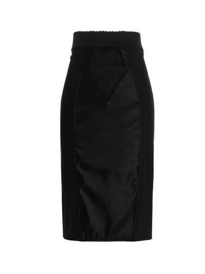 Dolce & Gabbana Midi Skirt In Powernet And Satin In Negro