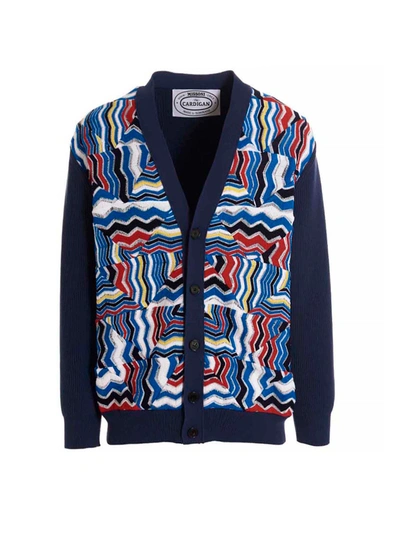 Missoni Ribbed And Crochet-knit Cotton-blend Cardigan In Navy