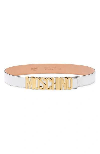 Moschino Logo Leather Belt In White