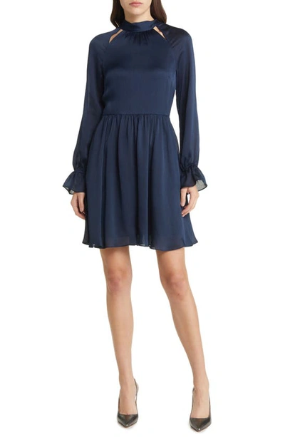 Ted Baker Ryaa High Neck Fit And Flare Mini Dress In Dark Blue