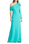 Tadashi Shoji One-shoulder Crepe Column Gown In Caribbean