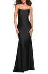 LA FEMME SLEEVELESS JERSEY GOWN WITH TRAIN