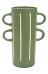 The Conran Shop Wax Resist Stripe Double Handle Tall Vase In Green