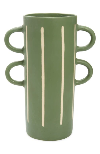 The Conran Shop Wax Resist Stripe Handle Vase In Green
