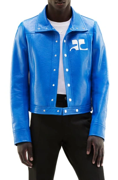 Courrèges Logo Patch Vinyl Jacket In Blue