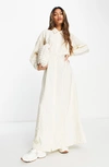 Asos Design Satin Fallen Shoulder Cowl Maxi Dress With Back Strap Detail In Champagne-white In Cream