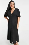 Asos Design Curve Button-up Midi Dress In Black