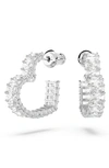 Swarovski Matrix Pierced Earrings Hoop Hrt S Rhodium Shiny White In Silver