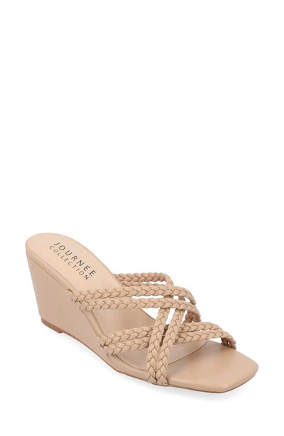 Journee Collection Baylen Braided Strappy Wedge Sandal In Taupe