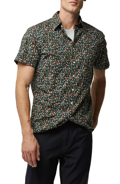 Rodd & Gunn Eglinton Flat Floral Short Sleeve Cotton Button-up Shirt In Deep Forest