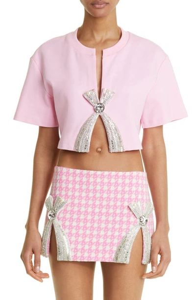 Area Deco Bow Cropped T-shirt In Pink