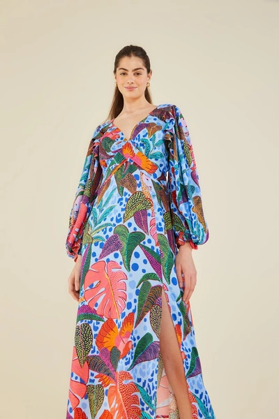 Farm Rio Blue Dotted Forest Midi Dress In Dotted Forest Blue | ModeSens