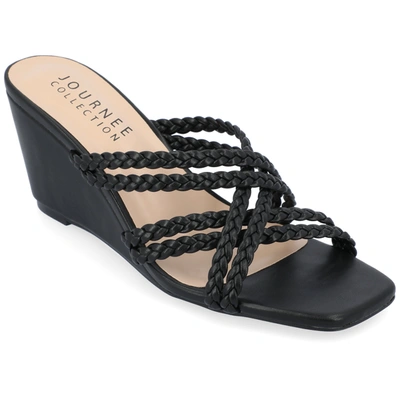 Journee Collection Women's Baylen Strappy Braided Wedge Sandals In Black