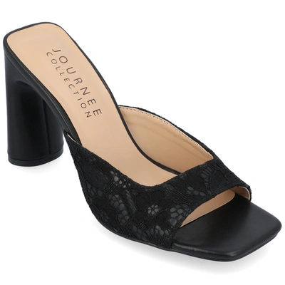 Journee Collection Daivia Lace Block Heel Sandal In Black
