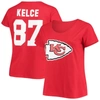 FANATICS TRAVIS KELCE RED KANSAS CITY CHIEFS PLUS SIZE FAIR CATCH NAME & NUMBER V-NECK T-SHIRT